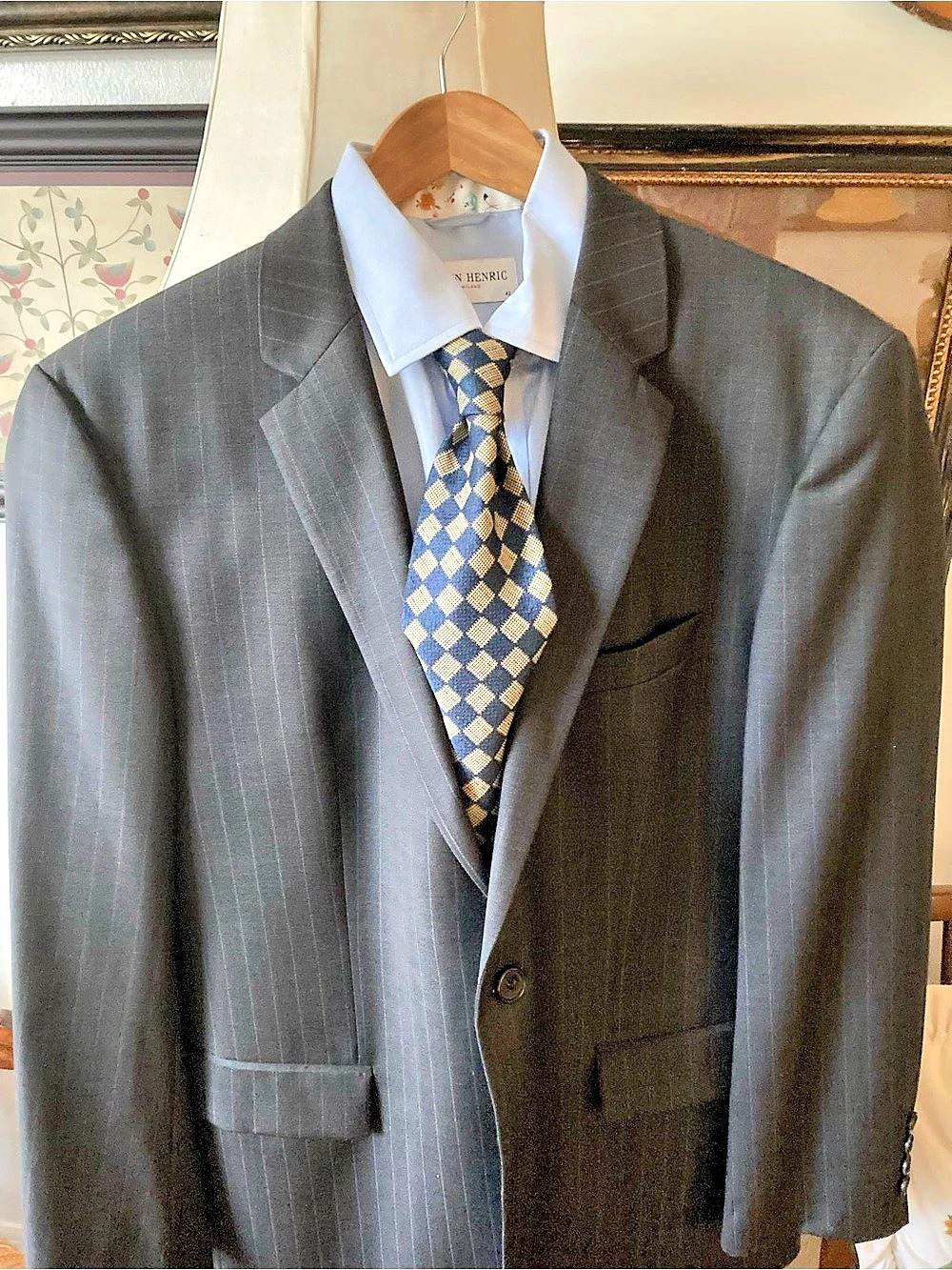 BOSS Super 100 Men's Striped Sport Coat Gray Office Formal With Check Silk Tie B